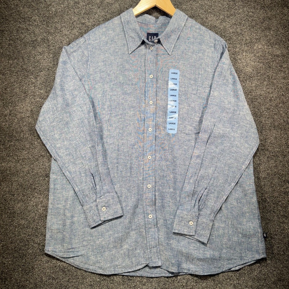 Gap Linen Shirt Women's‎ Large Blue Linen Rayon Blend Casual Breathable Comfort